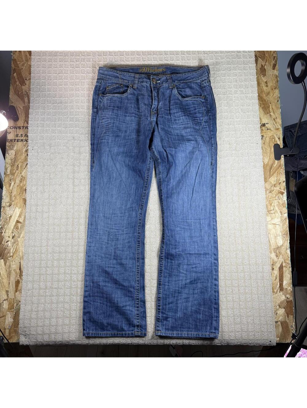 Affliction Wide Leg Jeans Size 40x34 Y2K Embroidered